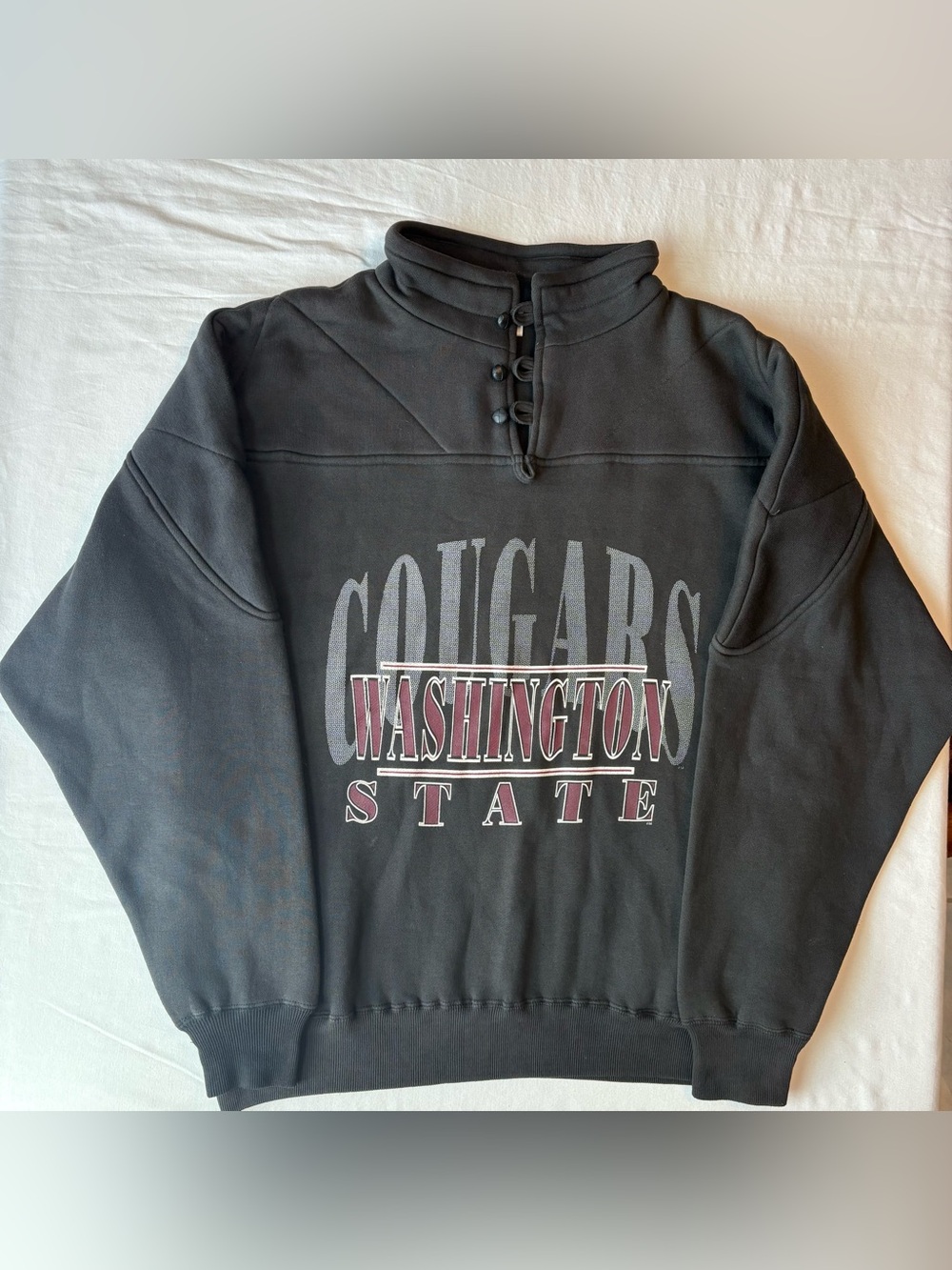 Vintage 90’s Wolf Apparel WSU Cougars Sweatshirt Grandad Collar size L